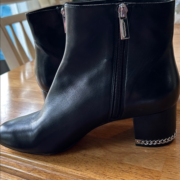 Michael Kors Sabrina Black Leather Ankle Boots with Chain-Trim Heel - Picture 3 of 9